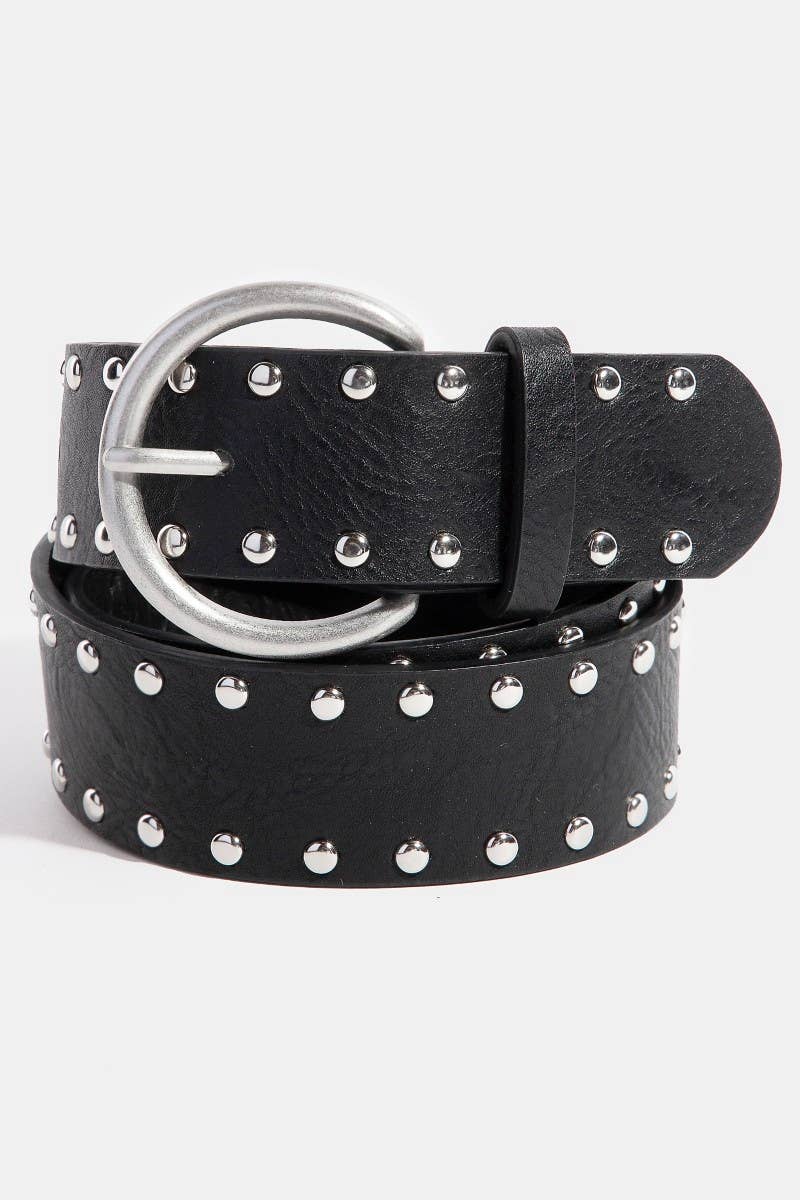 METALLIC STUDDED VEGAN LEATHER BELT