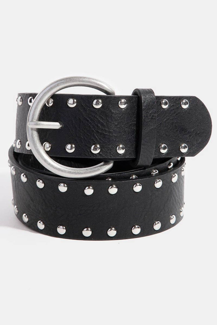 METALLIC STUDDED VEGAN LEATHER BELT