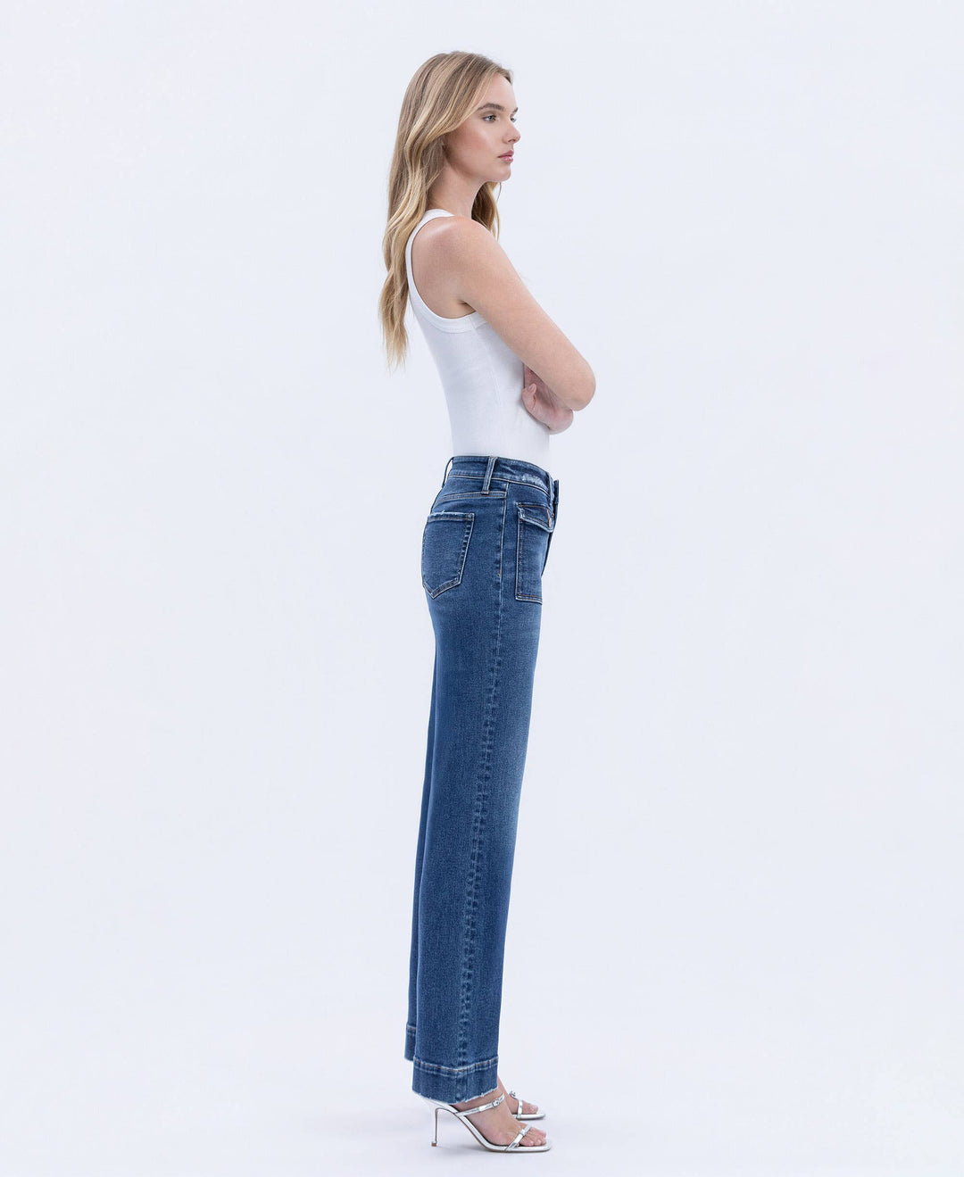HIGH RISE TROUSER HEM VINTAGE FLARE JEANS - DARK WASH