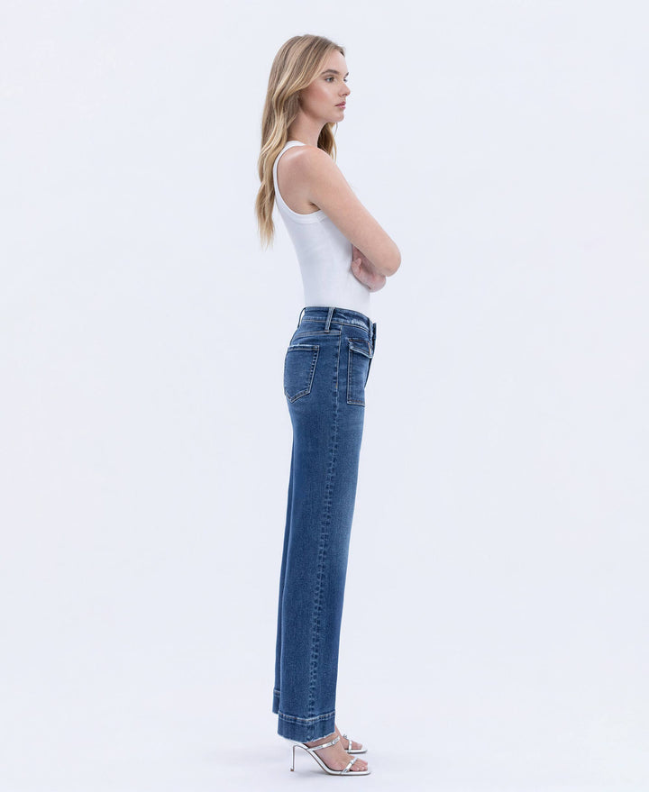 HIGH RISE TROUSER HEM VINTAGE FLARE JEANS - DARK WASH