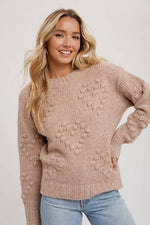 HEART SHAPE POM POM SWEATER - LATTE