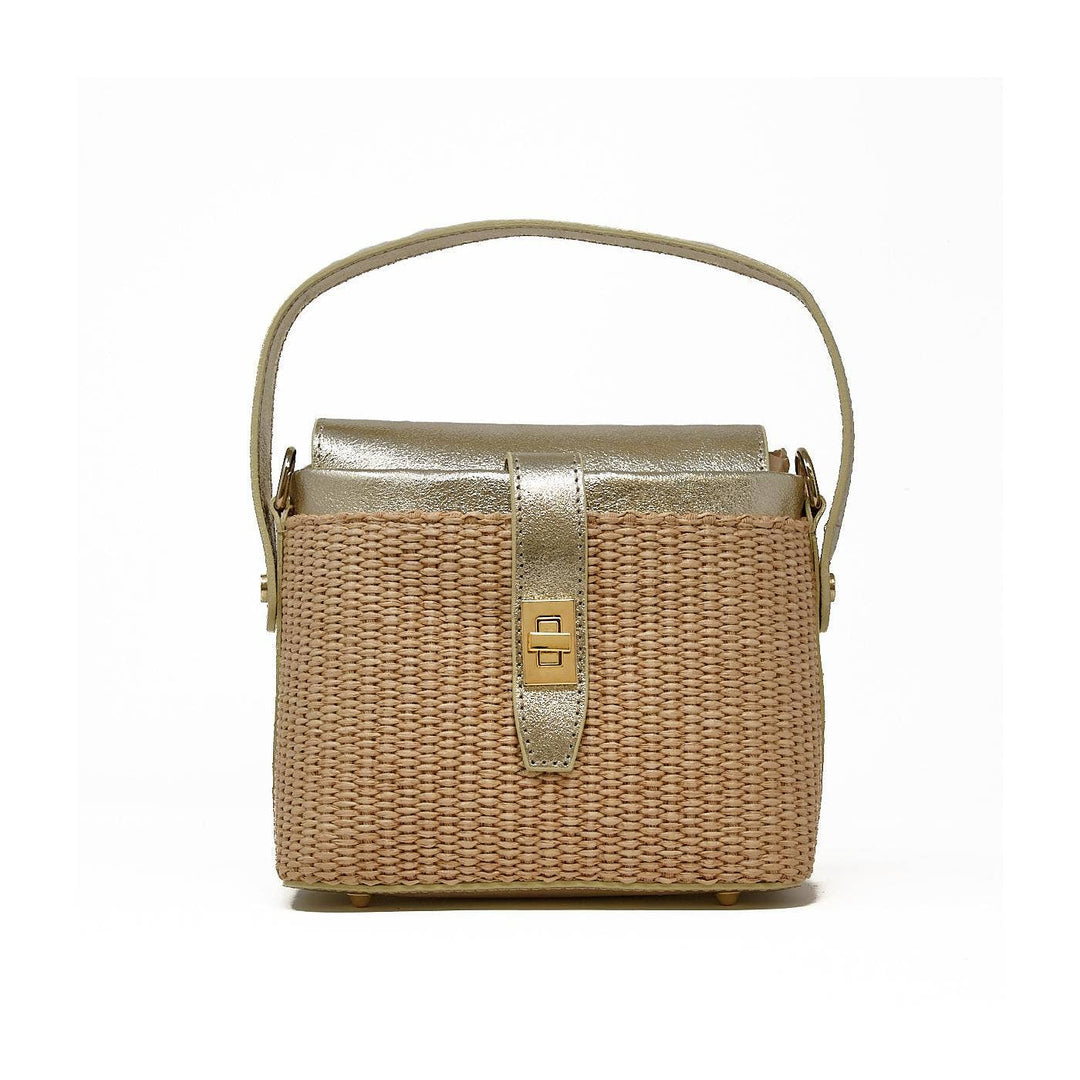 GENUINE ITALIAN LEATHER + RATTAN TOP HANDLE BAG