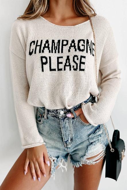 CHAMPAGNE PLEASE GRAPHIC SWEATER - SNOW WHITE