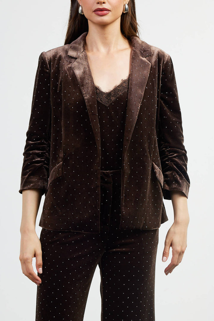 RHINESTONE VELVET BLAZER - CHOCOLATE