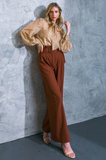 SOLID WOVEN WIDE LEG PANT - RUST