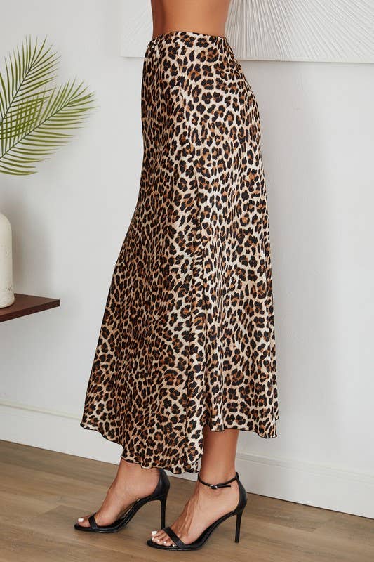 LEOPARD PRINT SATIN MAXI SKIRT