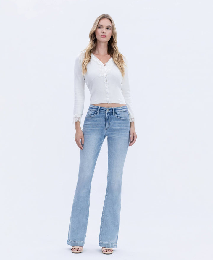 MID RISE TROUSER HEM BOOTCUT JEANS - LIGHT WASH
