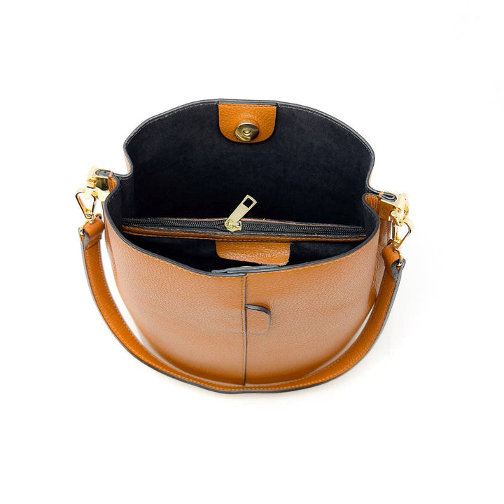 GENUINE ITALIAN LEATHER BUCKET BAG - CAMEL