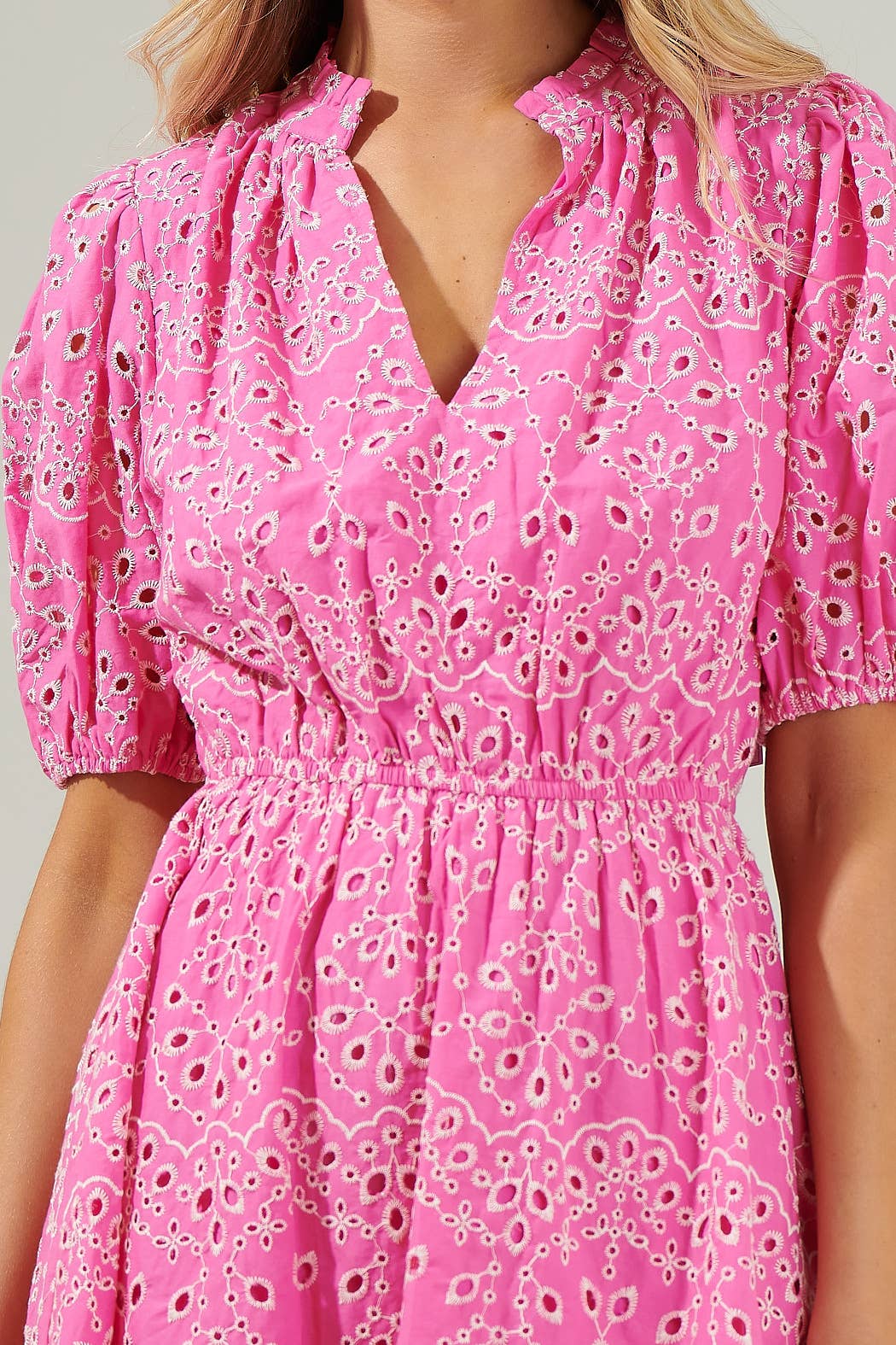 ROSIE EYELET MINI DRESS - PETAL PINK