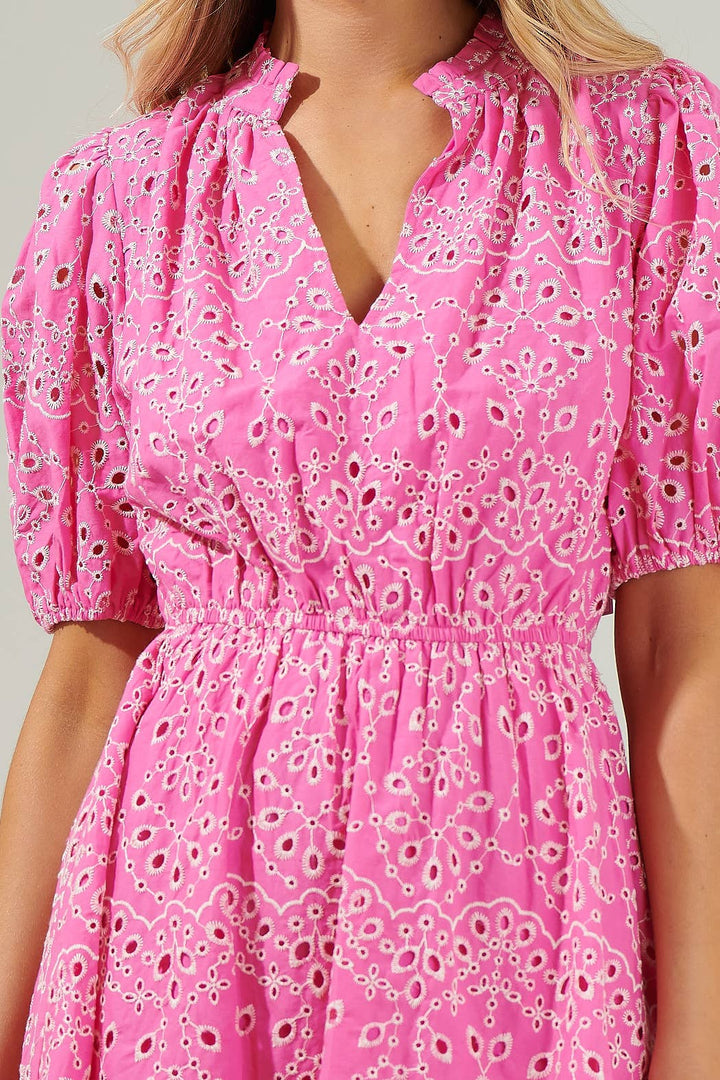 ROSIE EYELET MINI DRESS - PETAL PINK