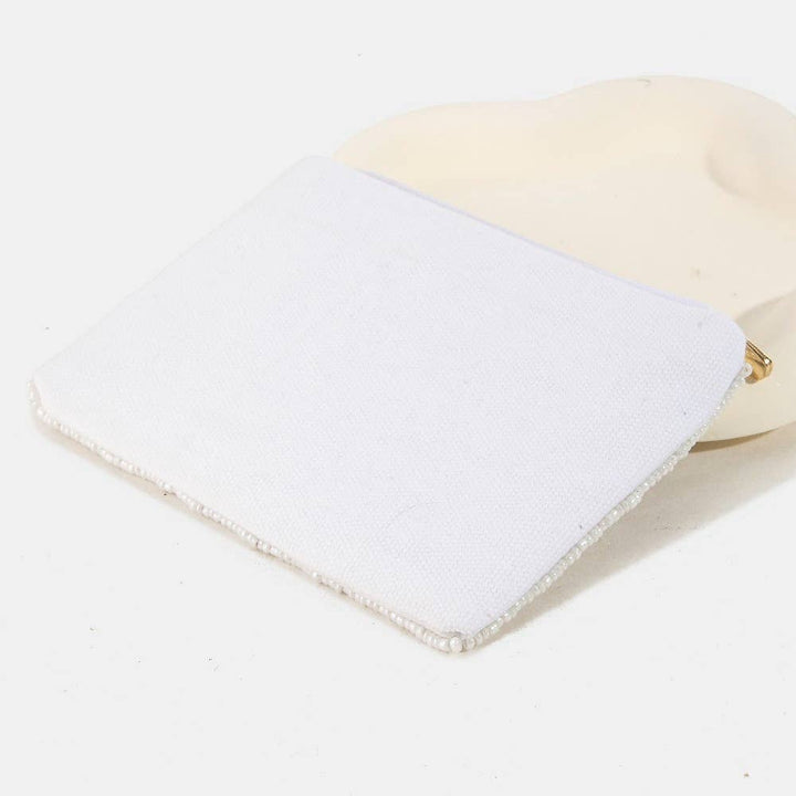 MAHJONG MONEY SEED BEAD COIN PURSE - WHITE