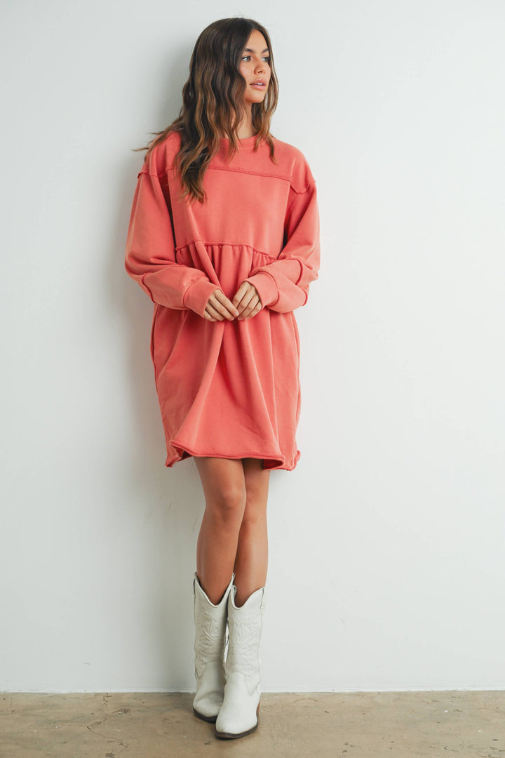 FULL SLEEVE MINI SWEATSHIRT DRESS - AUTUMN ORANGE