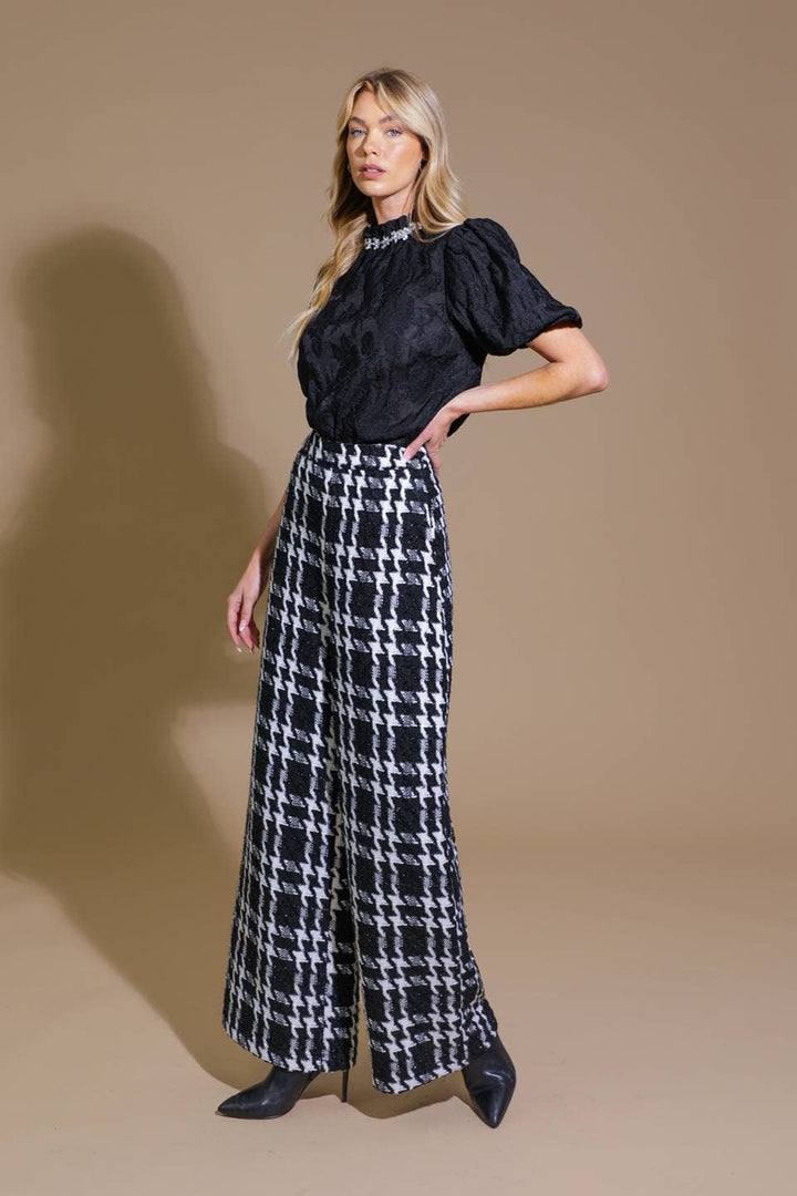 WOVEN TWEED PANTS - BLACK + WHITE