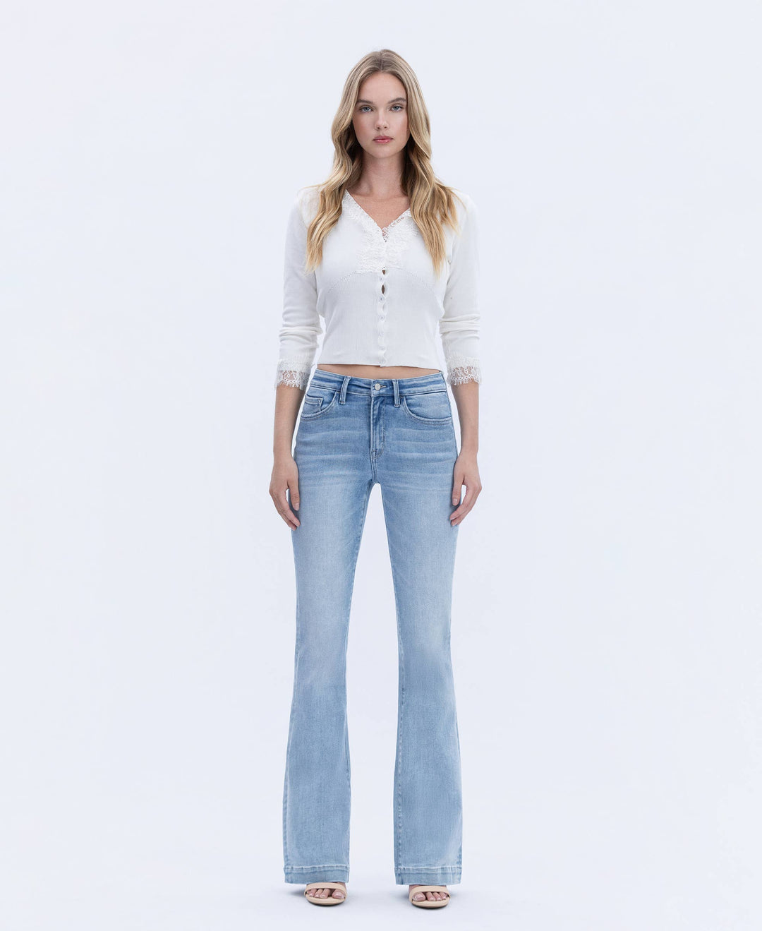 MID RISE TROUSER HEM BOOTCUT JEANS - LIGHT WASH