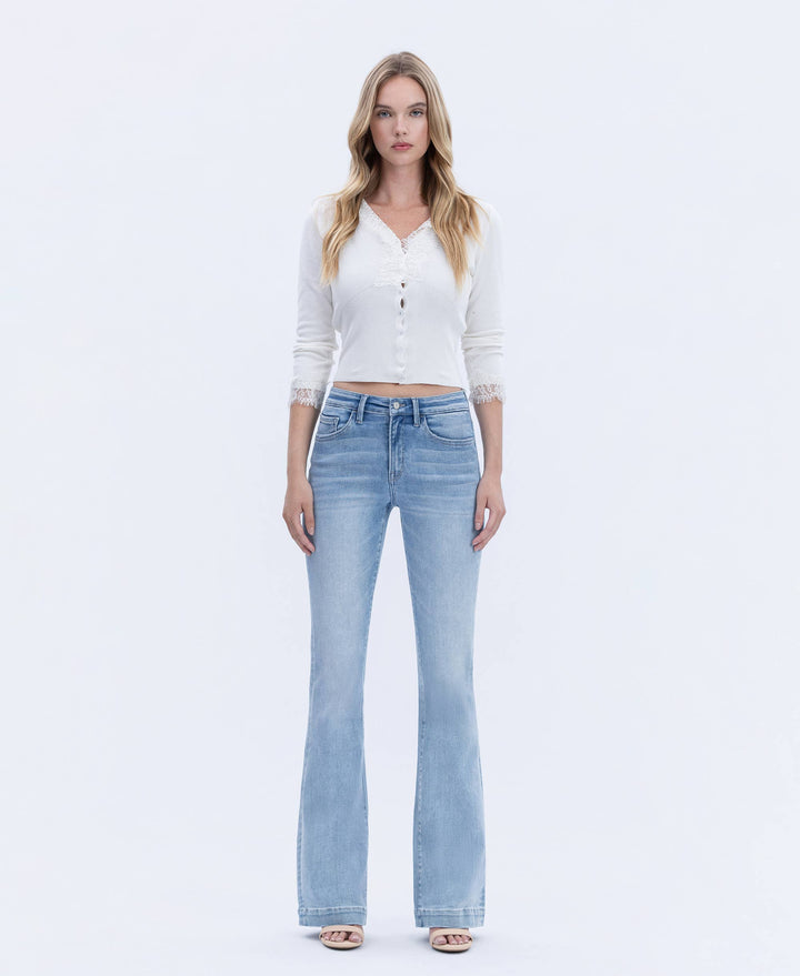 MID RISE TROUSER HEM BOOTCUT JEANS - LIGHT WASH