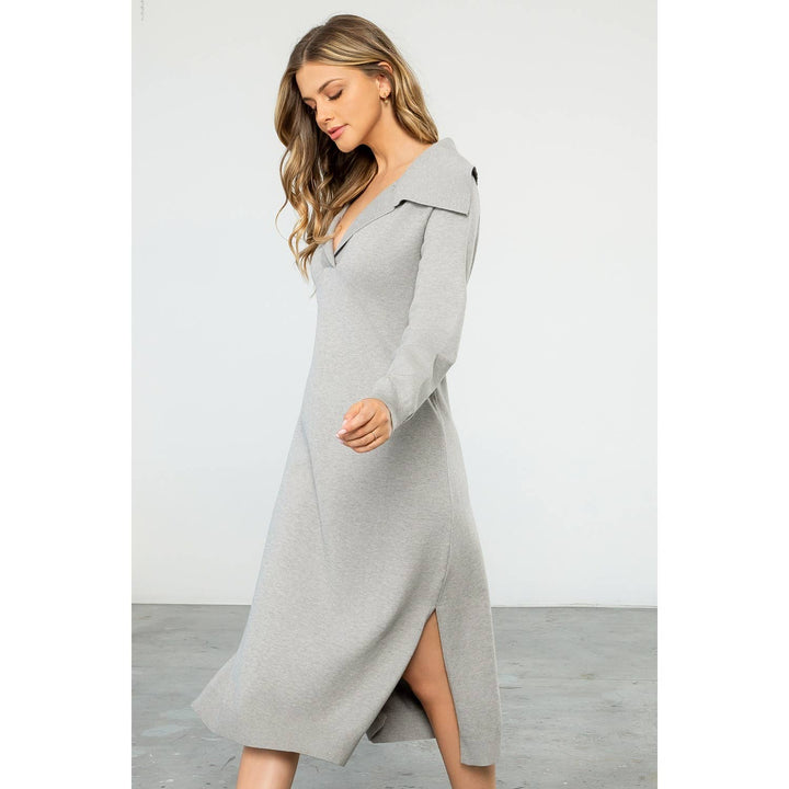 COLLARED SWEATER DRESS - GREY