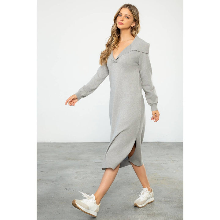 COLLARED SWEATER DRESS - GREY