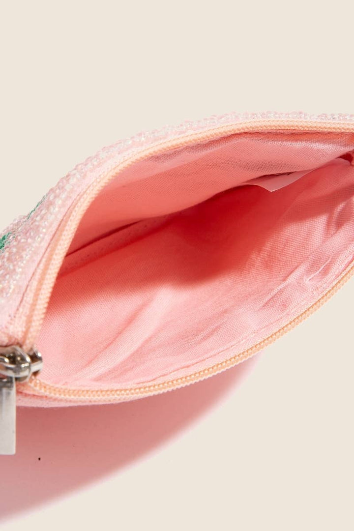 PICKLEBALL QUEEN SEED BEAD COIN PURSE - PINK