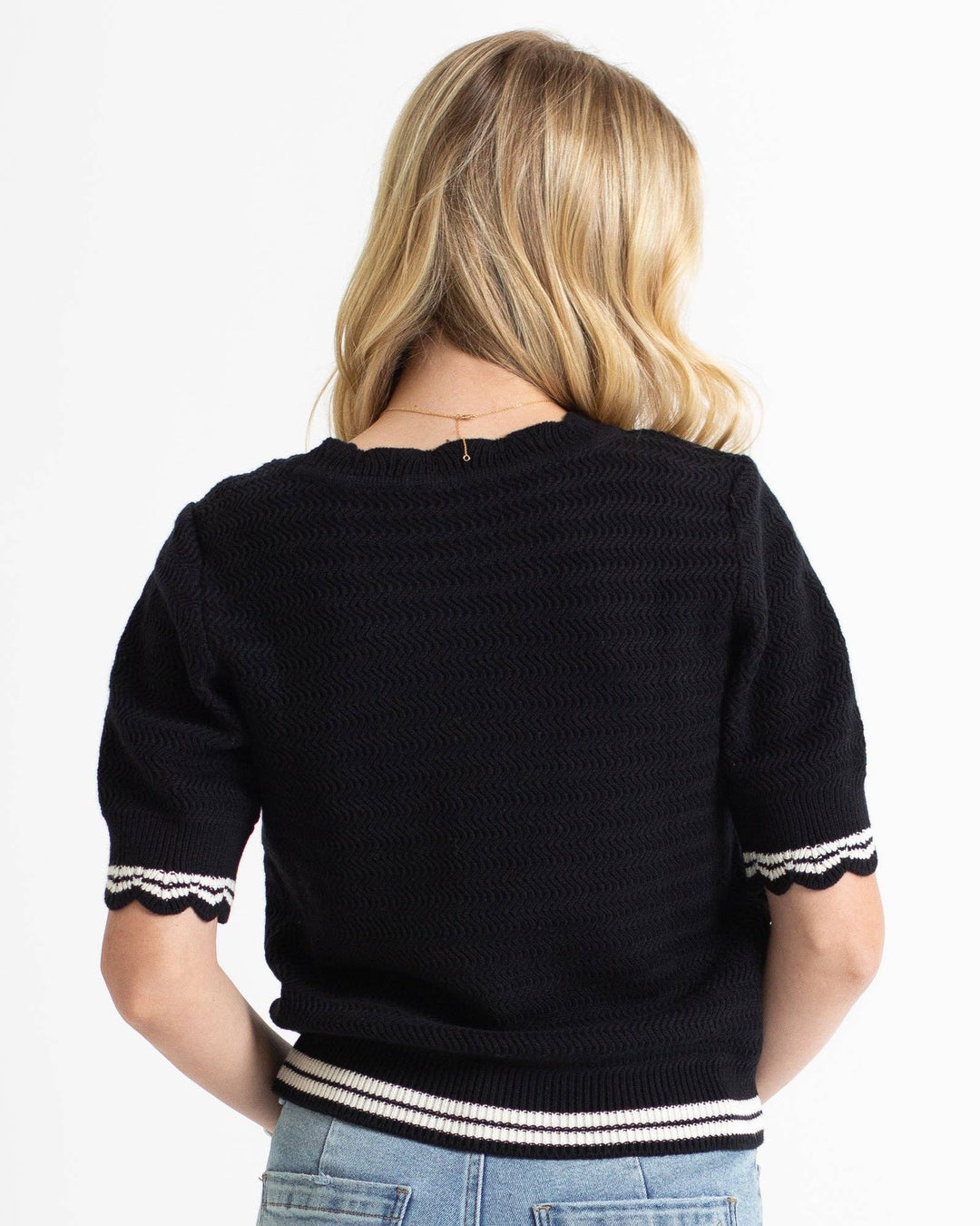 CALLIGRAPHY SHORT SLEEVE CREWNECK SWEATER - BLACK