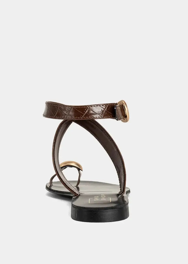 BARCELONA VEGNA LEATHER CROC SANDAL - CHOCOLATE
