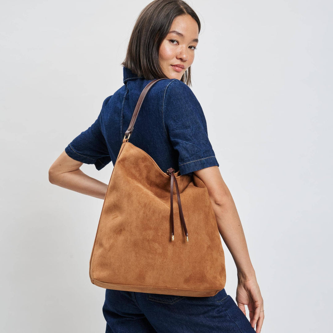 FELICITY HOBO VEGAN SUEDE BUCKET BAG - COGNAC
