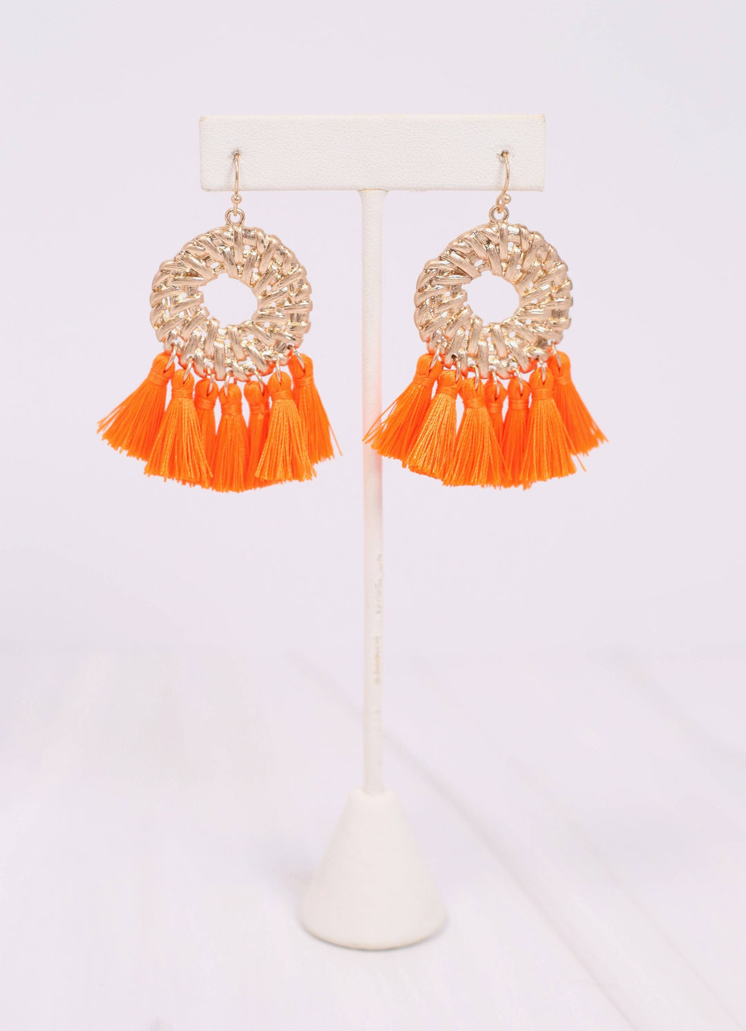 CHESHIRE TASSEL DROP EARRINGS - ORANGE