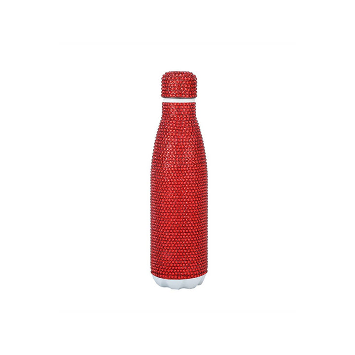 PAVE CRYSTAL RHINESTONE STAINLESS STEEL WATER BOTTLE - RED