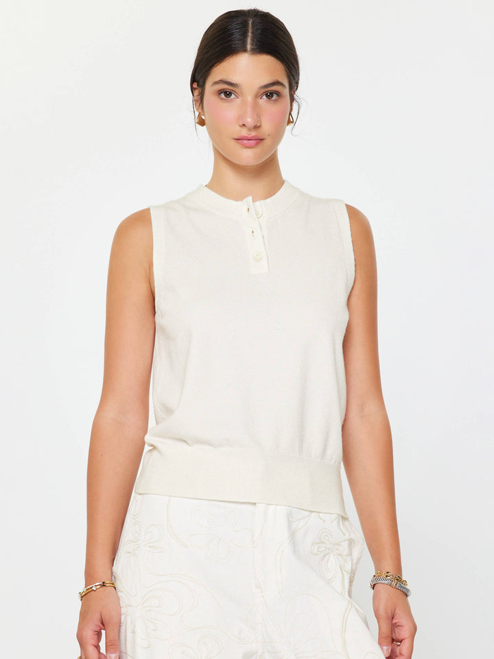 SLEEVELESS HENLEY KNIT VEST - WHITE