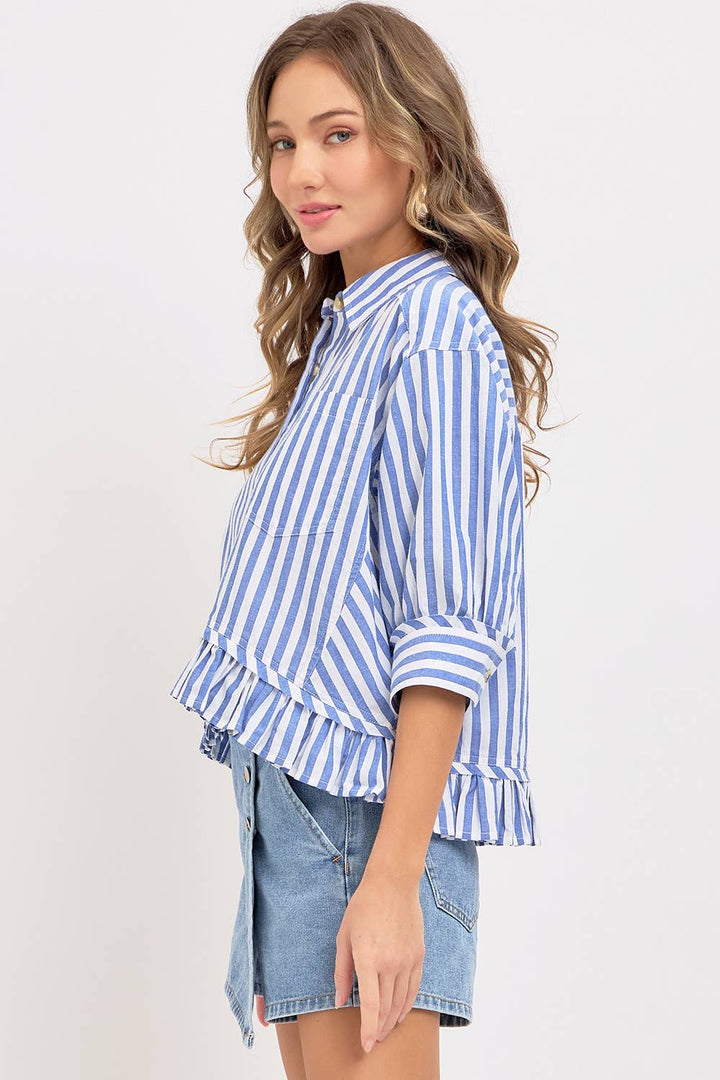 MODERN BUTTON DOWN STRIPED SHIRT - BLUE