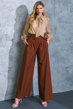 SOLID WOVEN WIDE LEG PANT - RUST