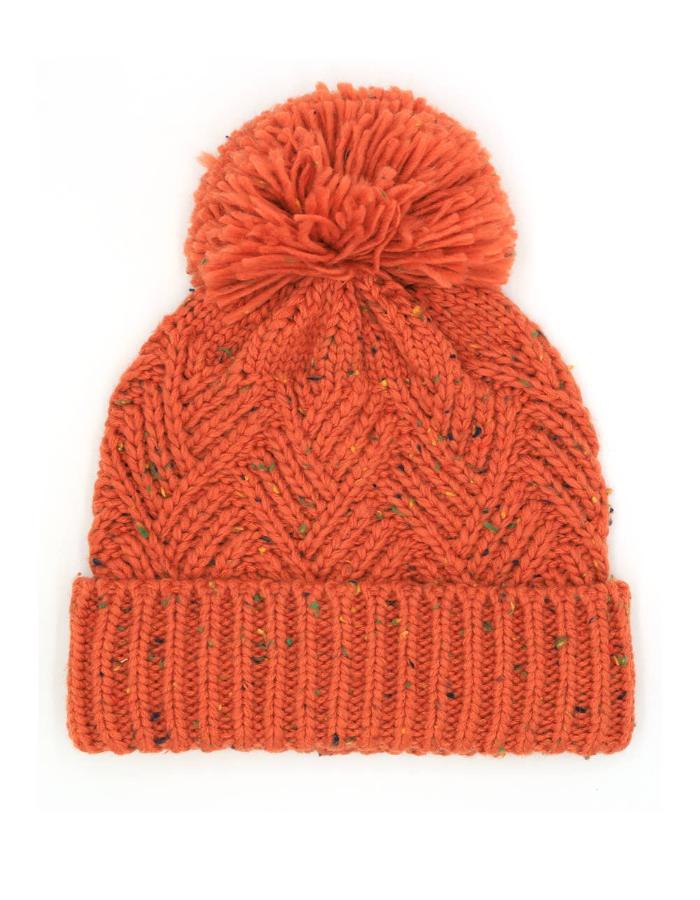 CONFETTI CABLE KNIT POM BEANIE - ORANGE