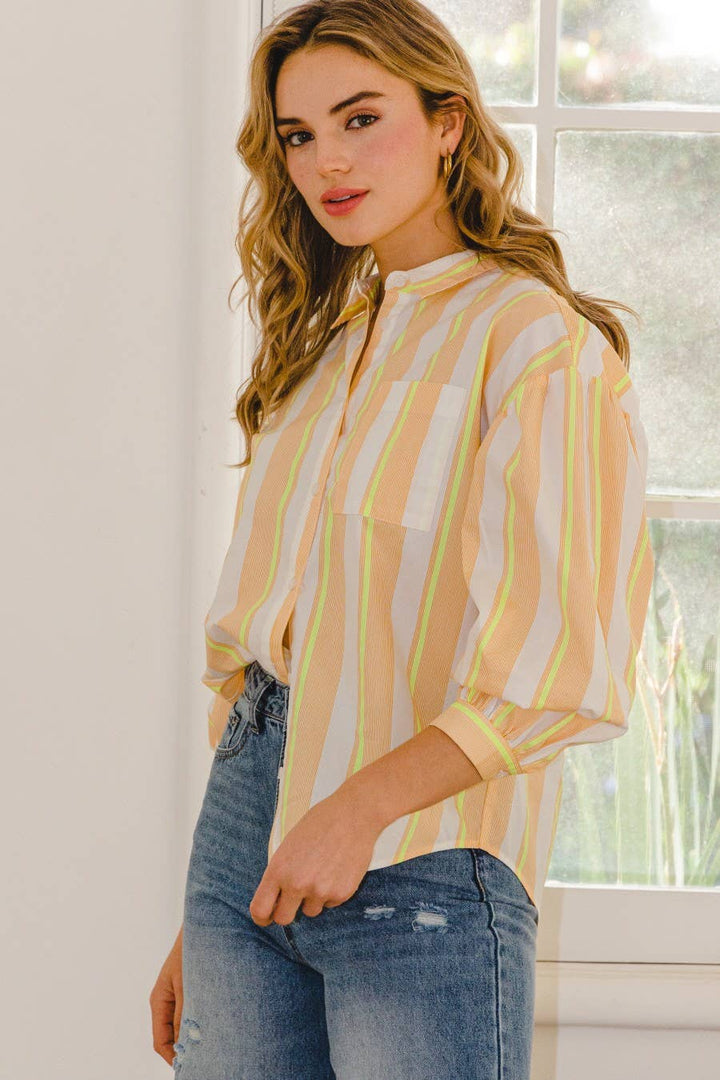 MULTI COLOR STRIPED SHIRT - ORANGE