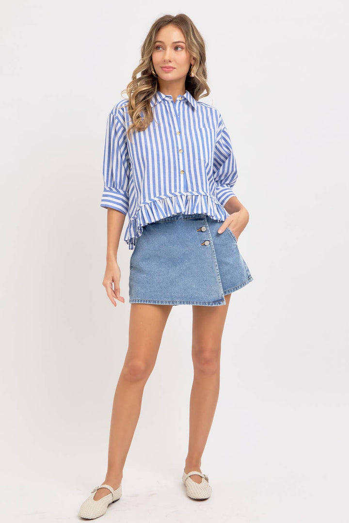 MODERN BUTTON DOWN STRIPED SHIRT - BLUE