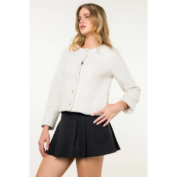 BUTTON UP BOUCLE JACKET - CREAM