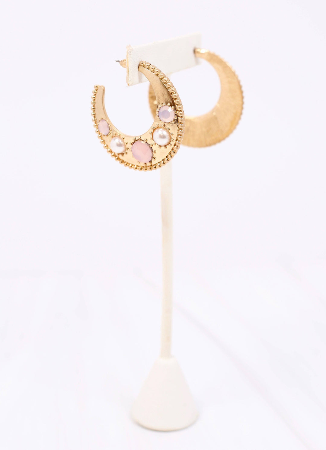 LUNA MOOM HOOP EARRINGS - PINK OPAL