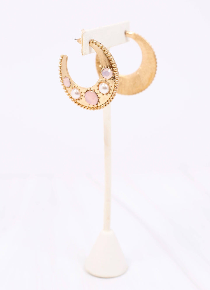 LUNA MOOM HOOP EARRINGS - PINK OPAL