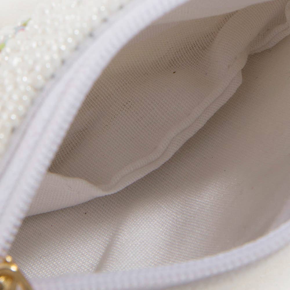 MAHJONG MONEY SEED BEAD COIN PURSE - WHITE