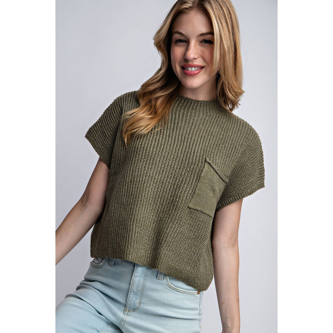 DROP SHOULDER RIB-KNIT SWEATER - OLIVE