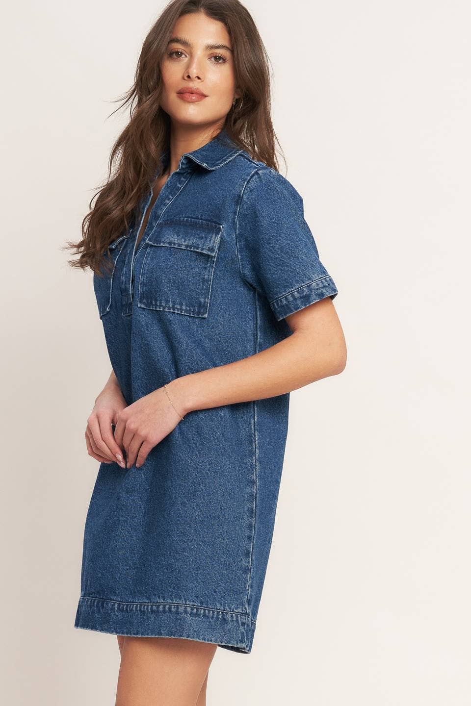 WASHED DENIM MINI DRESS - INDIGO