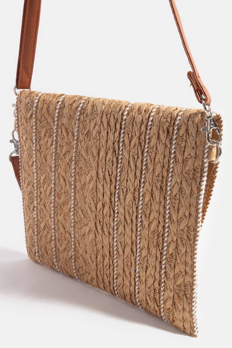 STITCHED STRAW ENVELOPE CLUTCH