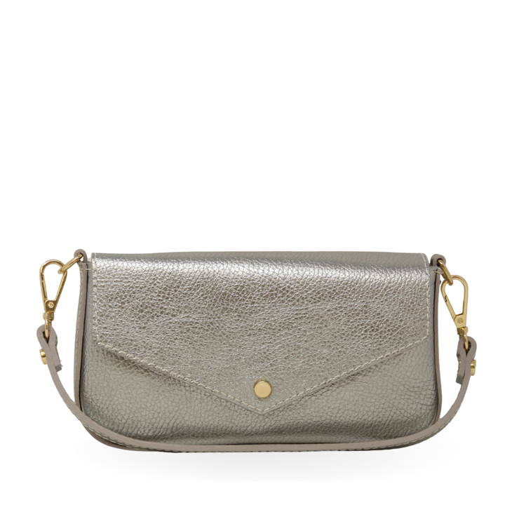 GENUINE ITALIAN LEATHER HANDLE + CROSSBODY BAG - PEWTER