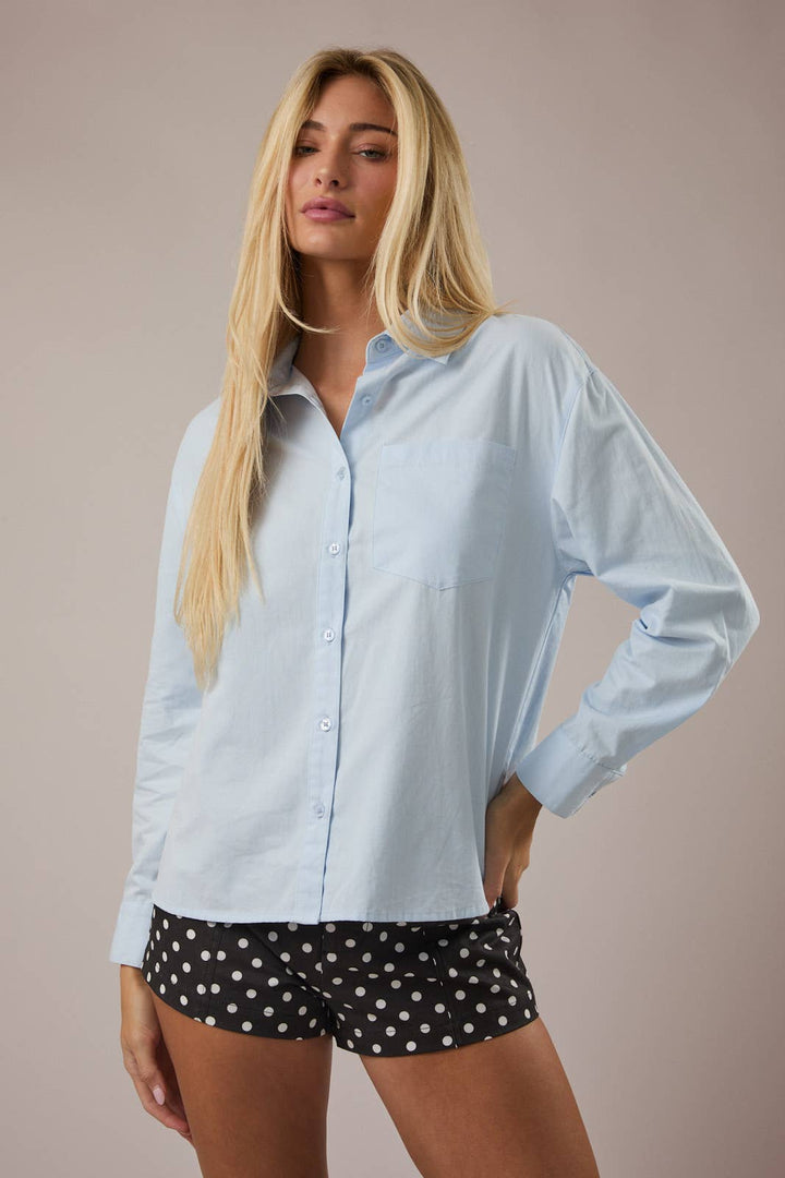 COTTON BUTTON DOWN SHIRT - BLUE