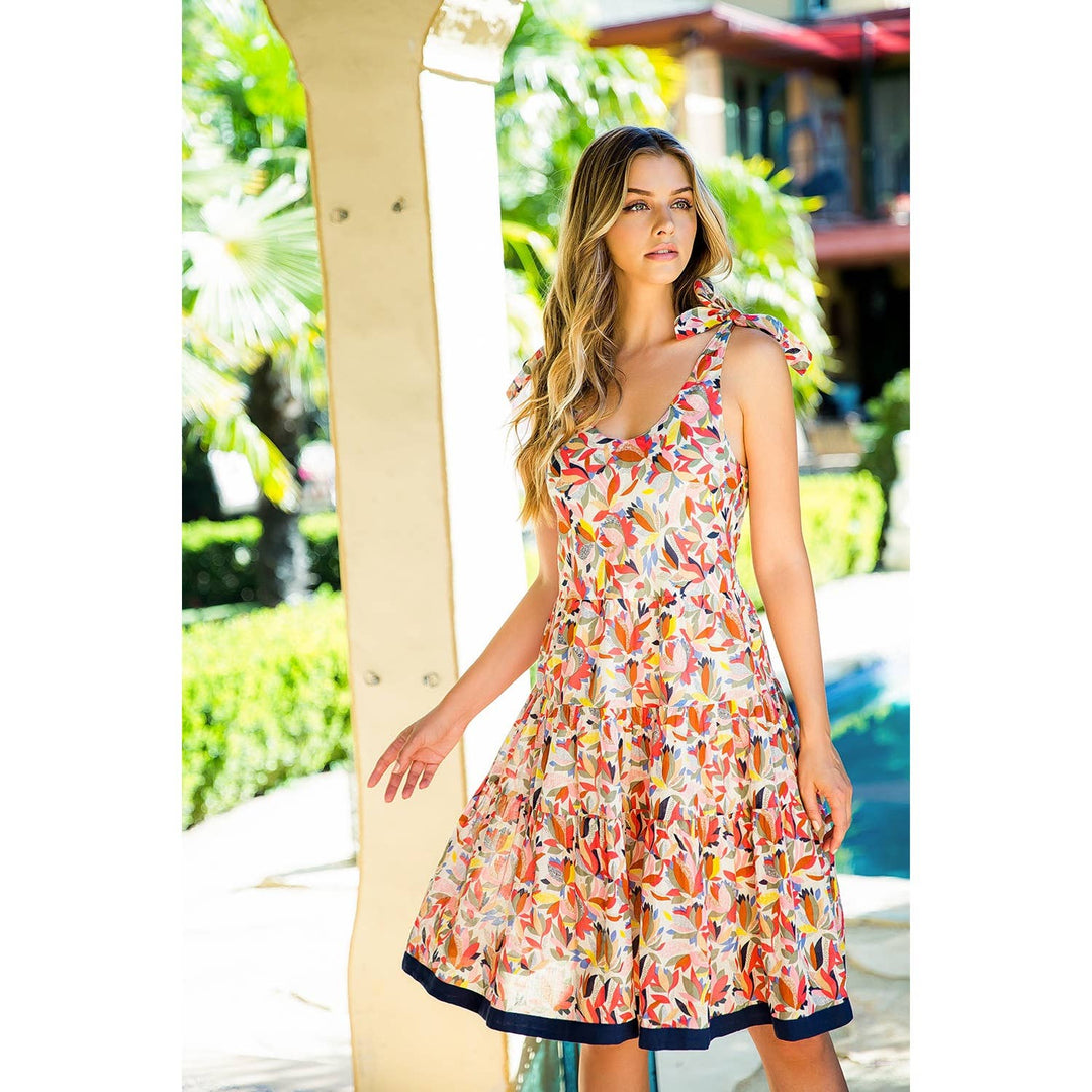 TIE STRAP FLORAL PRINT DRESS - PINK MULTI