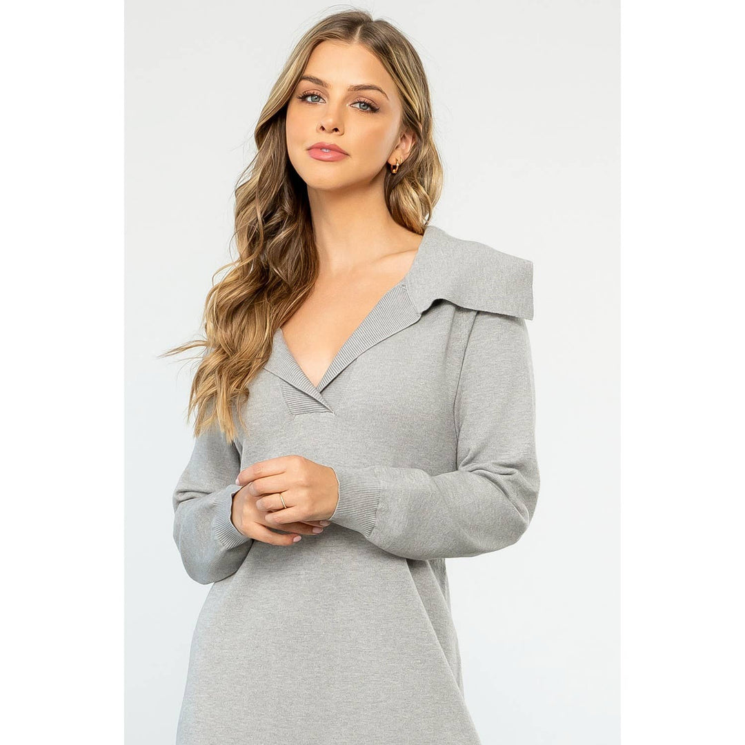 COLLARED SWEATER DRESS - GREY