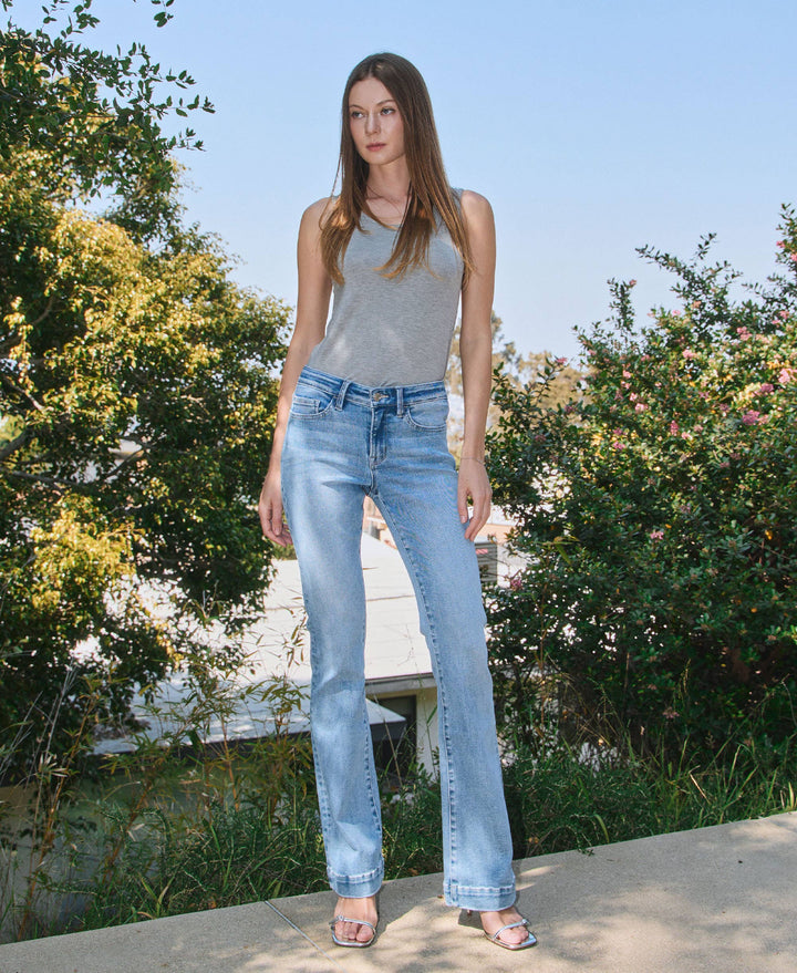 MID RISE TROUSER HEM BOOTCUT JEANS - LIGHT WASH