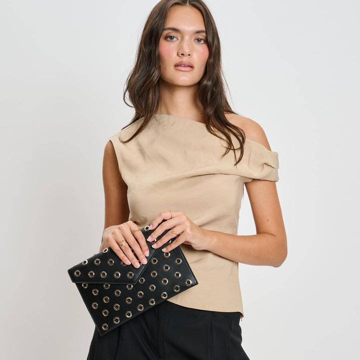 RAMONA GROMET CROSSBODY BAG - BLACK