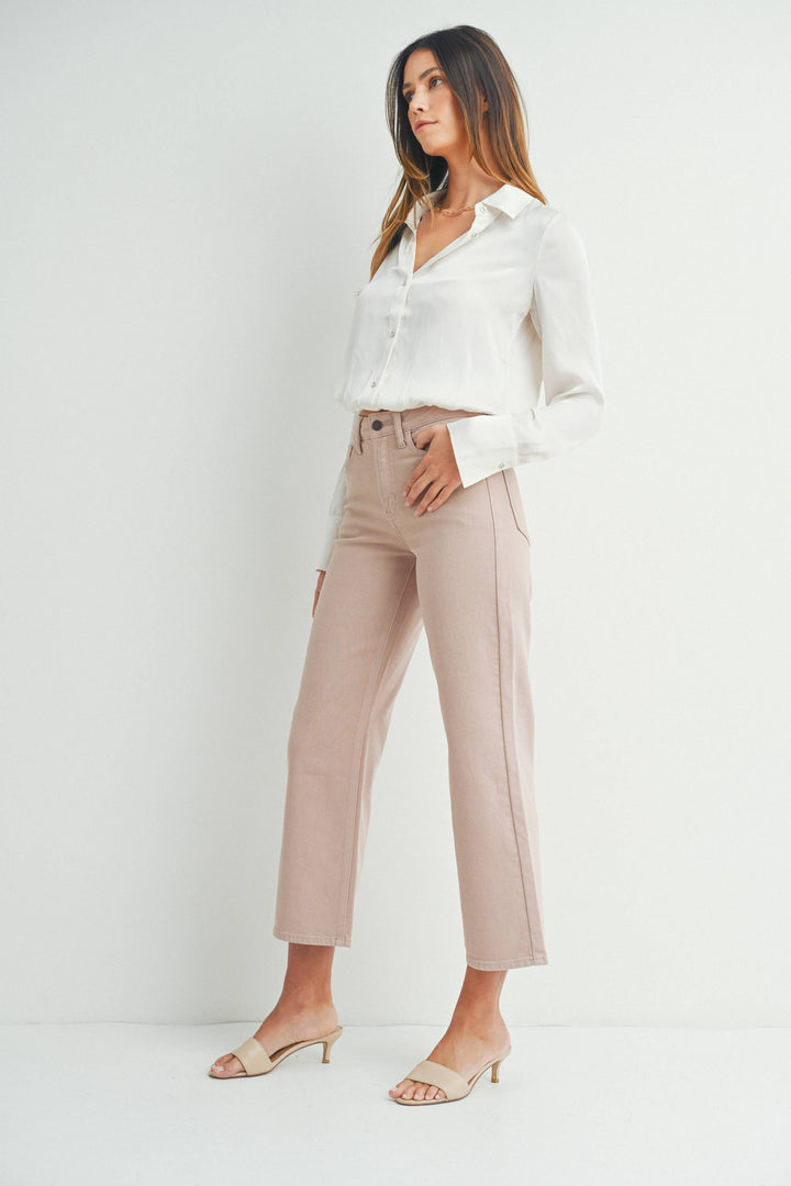 CROPPED WIDE LEG TWILL JUST USA JEANS - CLAY