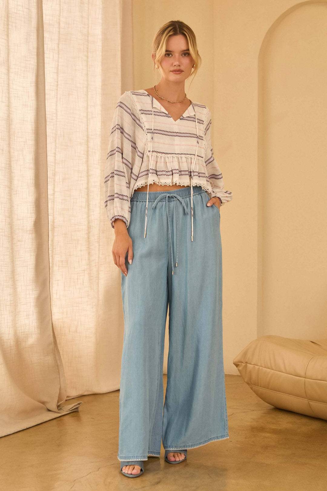 WASHED TENCEL EMBROIDERED PANTS