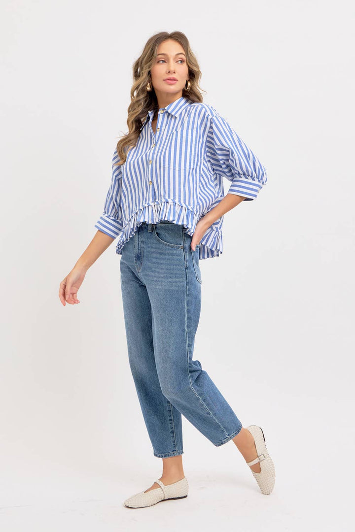 MODERN BUTTON DOWN STRIPED SHIRT - BLUE