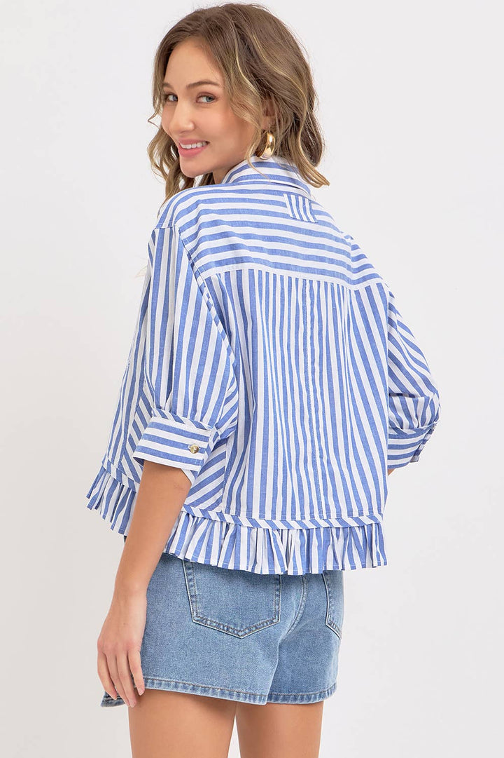 MODERN BUTTON DOWN STRIPED SHIRT - BLUE